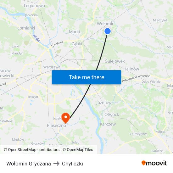 Wołomin Gryczana to Chyliczki map