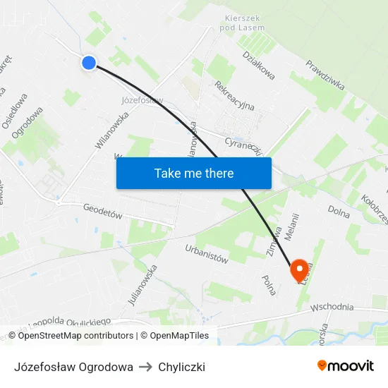 Józefosław Ogrodowa to Chyliczki map