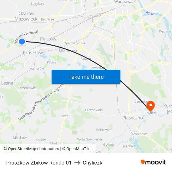Pruszków Żbików Rondo 01 to Chyliczki map
