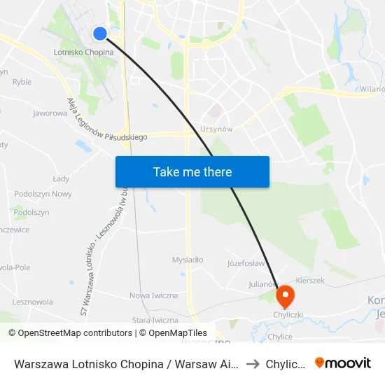 Warszawa Lotnisko Chopina / Warsaw Airport to Chyliczki map