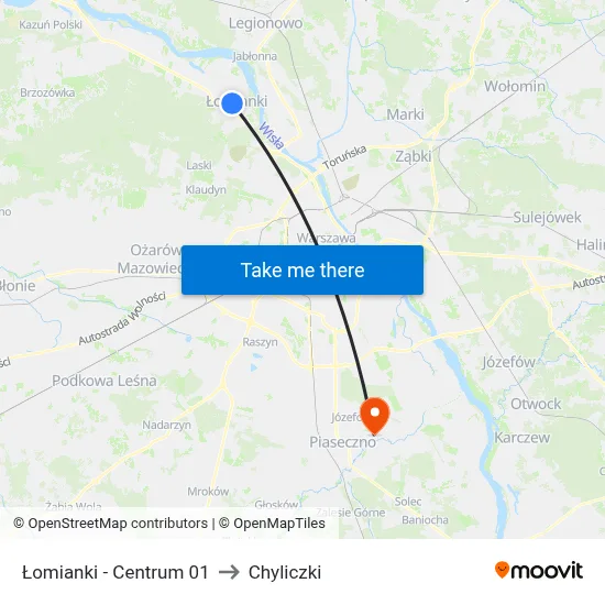 Łomianki - Centrum 01 to Chyliczki map
