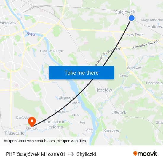 PKP Sulejówek Miłosna 01 to Chyliczki map