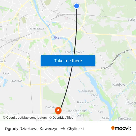 Ogrody Działkowe Kawęczyn to Chyliczki map