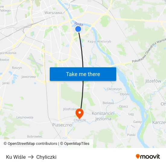 Ku Wiśle to Chyliczki map