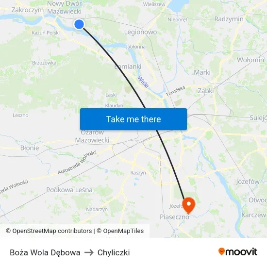 Boża Wola Dębowa to Chyliczki map