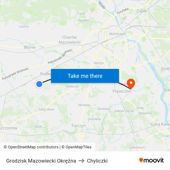 Grodzisk Mazowiecki Okrężna to Chyliczki map