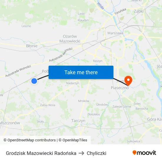 Grodzisk Mazowiecki Radońska to Chyliczki map