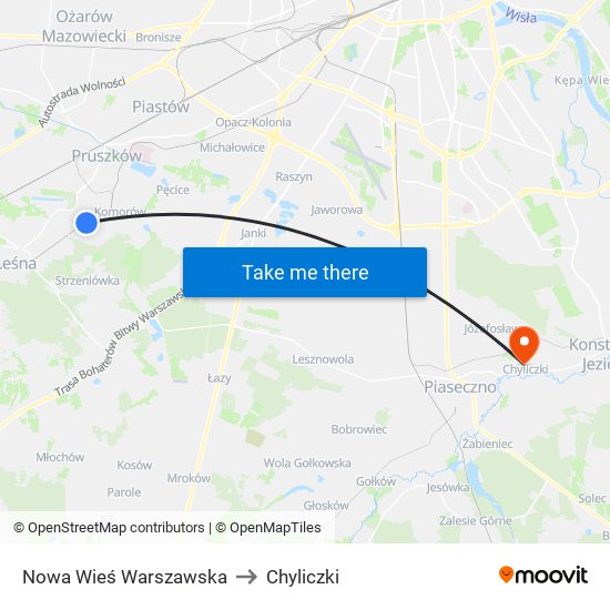 Nowa Wieś Warszawska to Chyliczki map