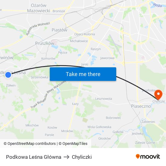 Podkowa Leśna Główna to Chyliczki map