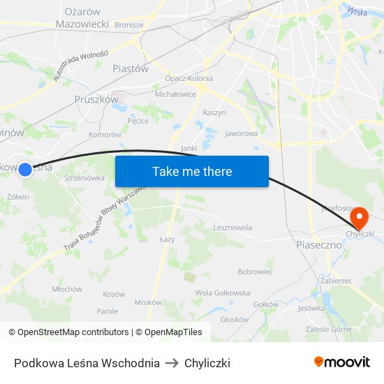 Podkowa Leśna Wschodnia to Chyliczki map