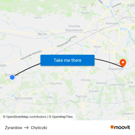Żyrardów to Chyliczki map