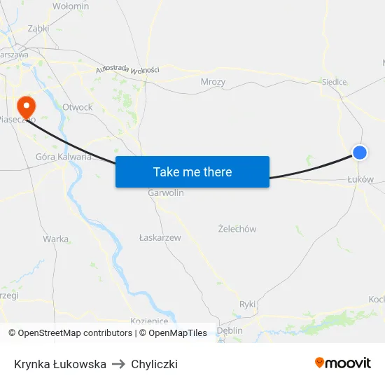 Krynka Łukowska to Chyliczki map