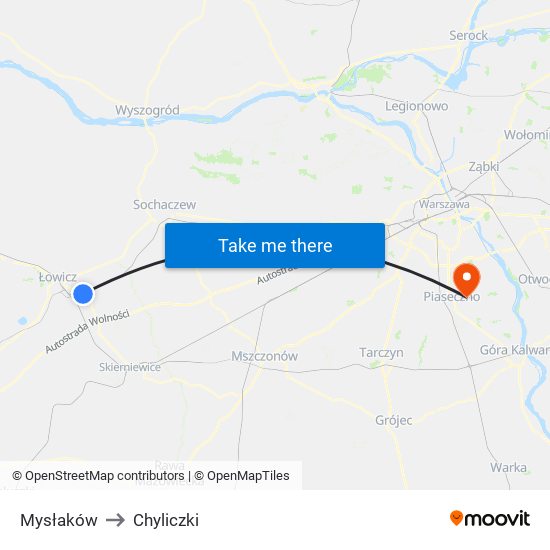 Mysłaków to Chyliczki map