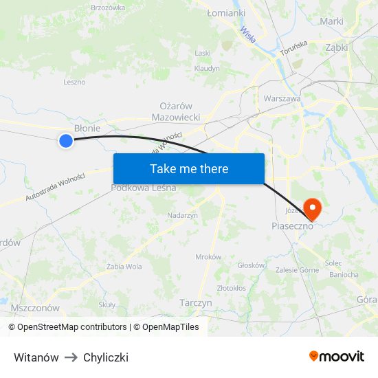 Witanów to Chyliczki map