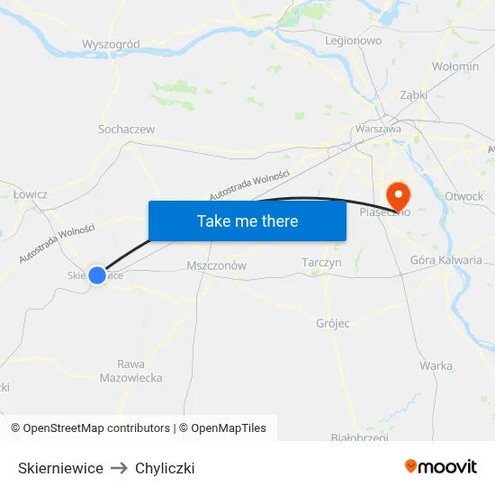 Skierniewice to Chyliczki map
