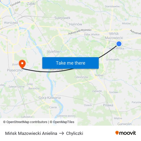 Mińsk Mazowiecki Anielina to Chyliczki map