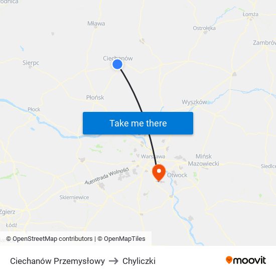 Ciechanów Przemysłowy to Chyliczki map