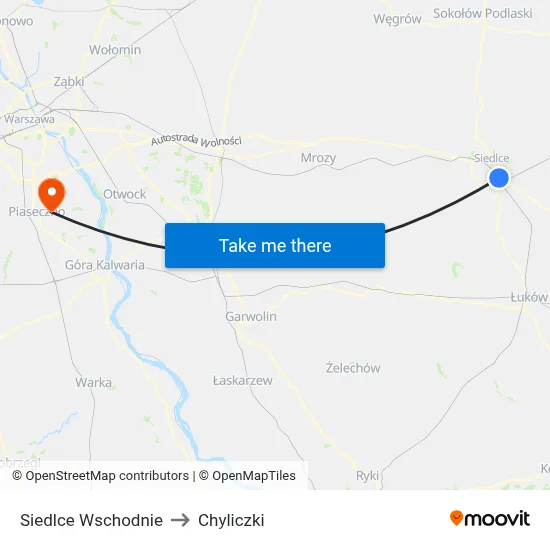 Siedlce Wschodnie to Chyliczki map
