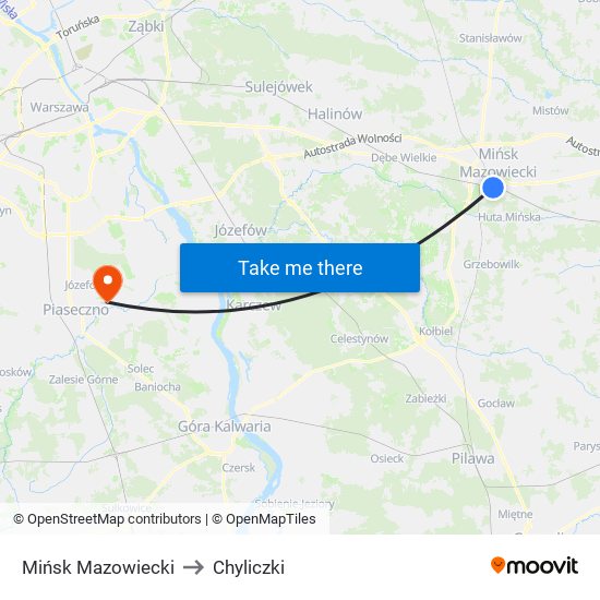 Mińsk Mazowiecki to Chyliczki map