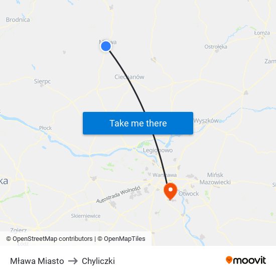 Mława Miasto to Chyliczki map