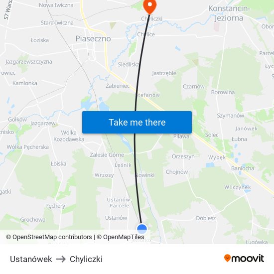 Ustanówek to Chyliczki map