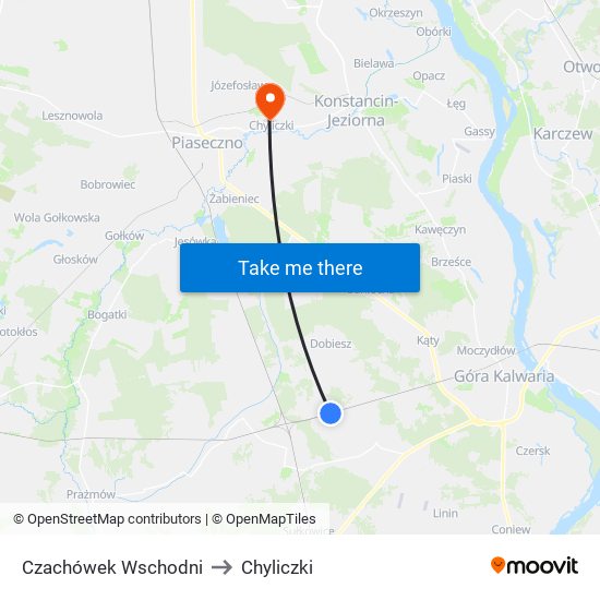 Czachówek Wschodni to Chyliczki map