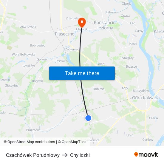 Czachówek Południowy to Chyliczki map