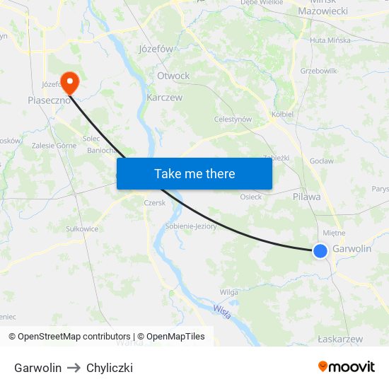 Garwolin to Chyliczki map