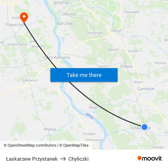 Łaskarzew Przystanek to Chyliczki map