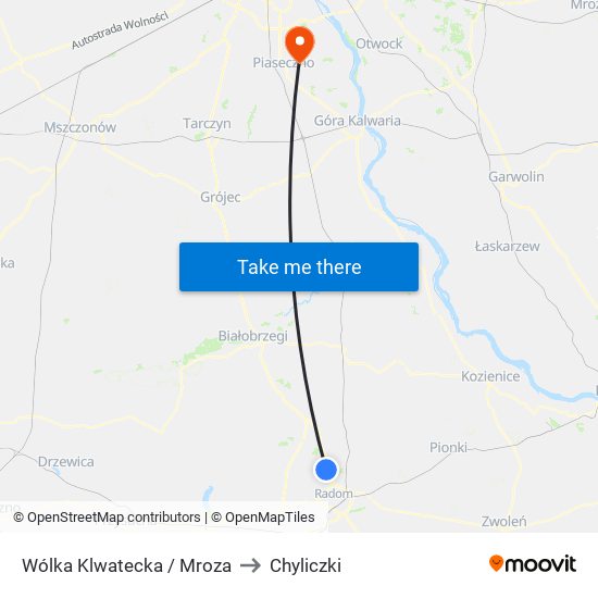 Wólka Klwatecka / Mroza to Chyliczki map