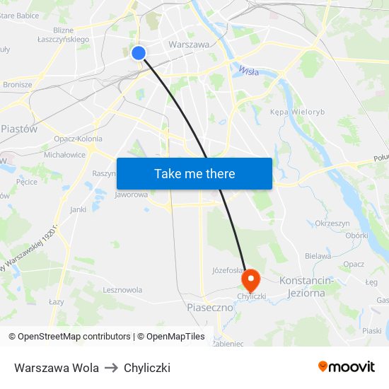 Warszawa Wola to Chyliczki map