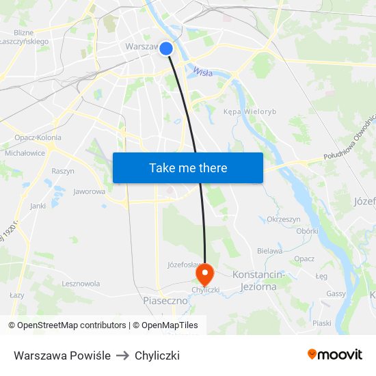 Warszawa Powiśle to Chyliczki map