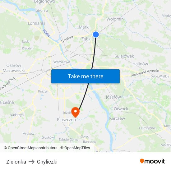 Zielonka to Chyliczki map