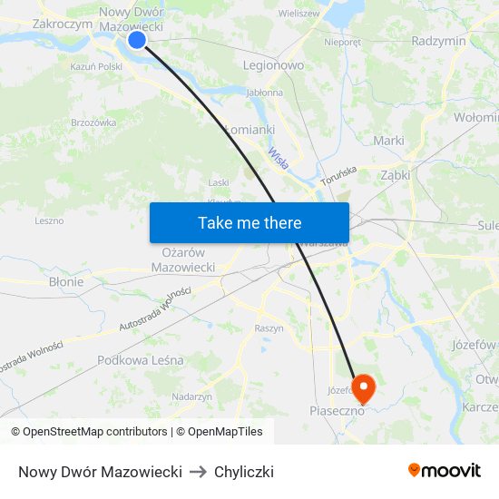 Nowy Dwór Mazowiecki to Chyliczki map