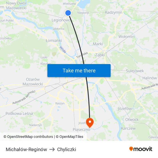 Michałów-Reginów to Chyliczki map