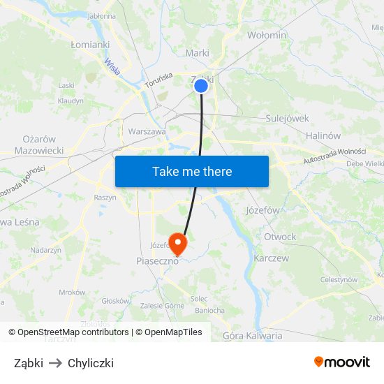 Ząbki to Chyliczki map