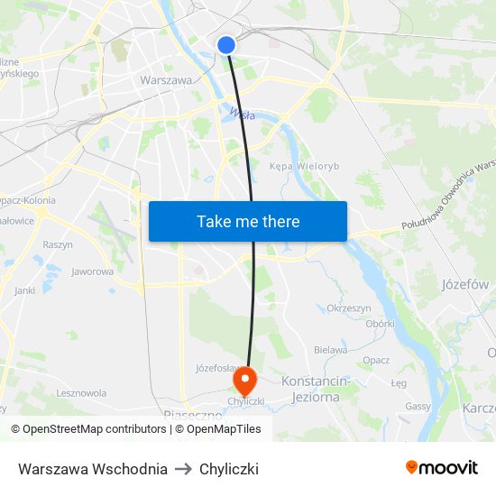 Warszawa Wschodnia to Chyliczki map