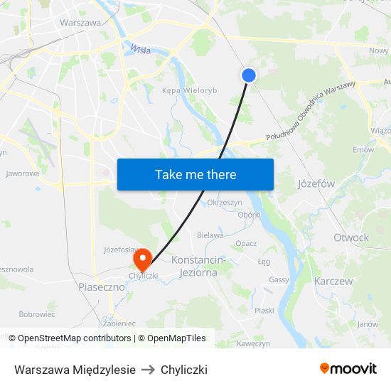 Warszawa Międzylesie to Chyliczki map