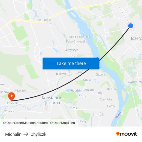 Michalin to Chyliczki map