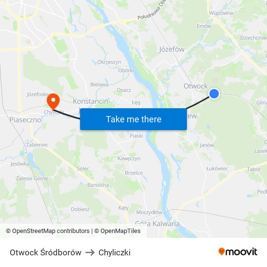 Otwock Śródborów to Chyliczki map