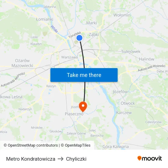 Metro Kondratowicza to Chyliczki map