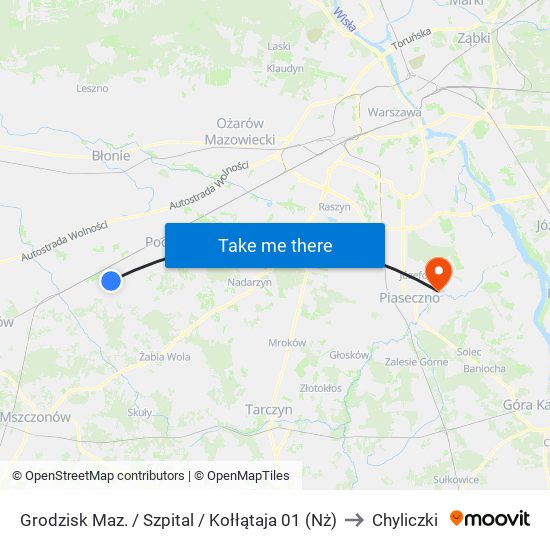 Grodzisk Maz. / Szpital / Kołłątaja (Nż) to Chyliczki map