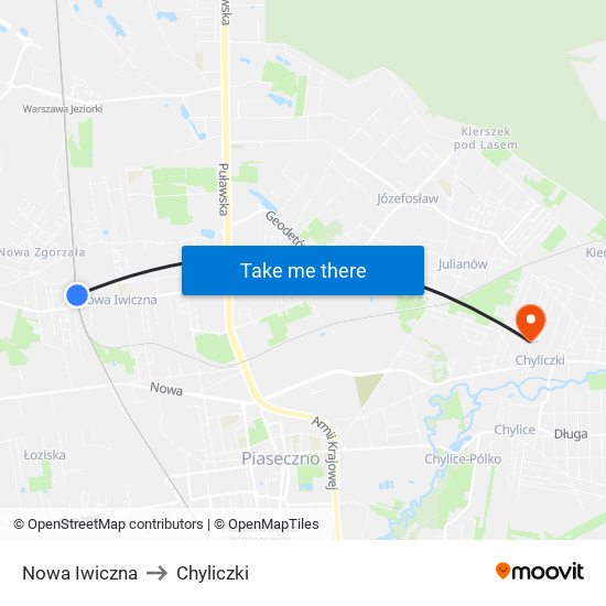 Nowa Iwiczna to Chyliczki map