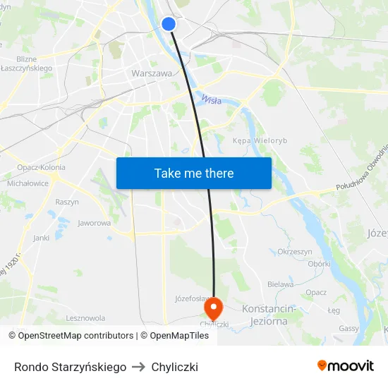Rondo Starzyńskiego to Chyliczki map