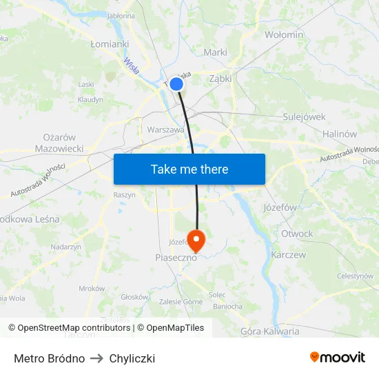 Metro Bródno to Chyliczki map