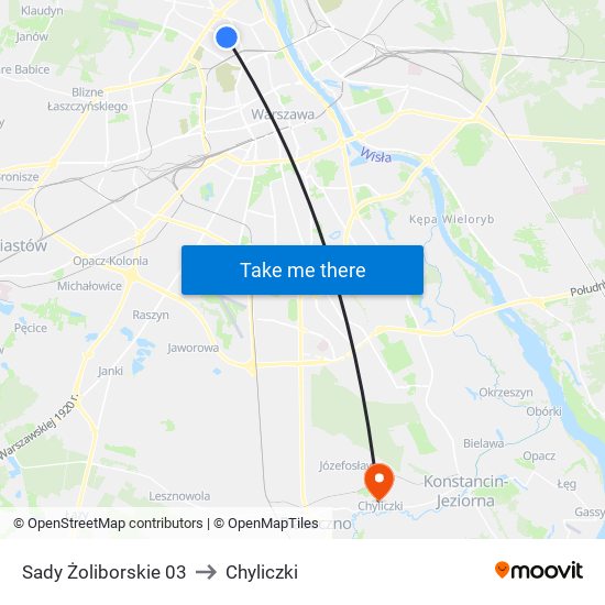 Sady Żoliborskie to Chyliczki map