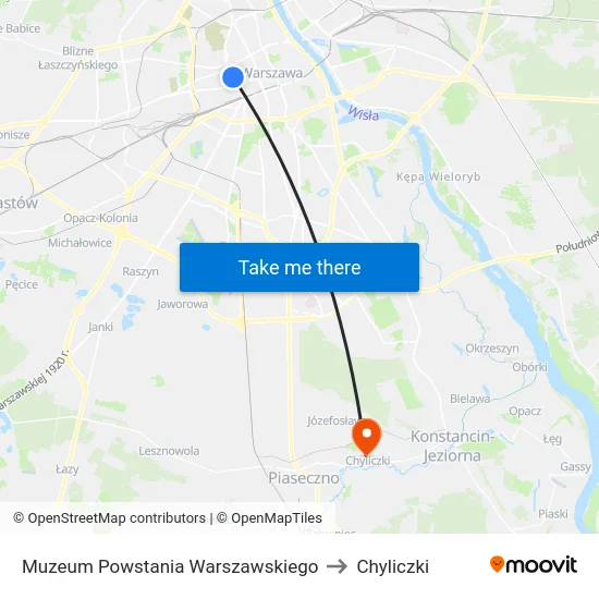 Muzeum Powstania Warszawskiego to Chyliczki map