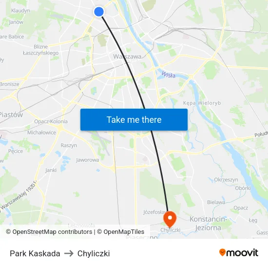 Park Kaskada to Chyliczki map