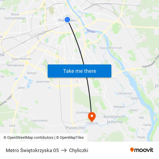 Metro Świętokrzyska to Chyliczki map