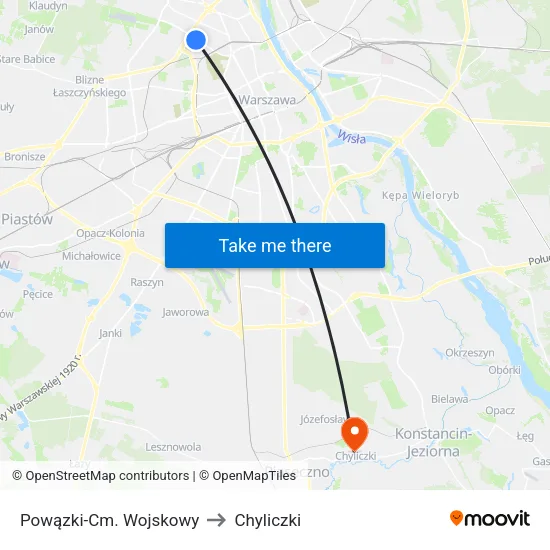 Powązki - Cm. Wojskowy to Chyliczki map